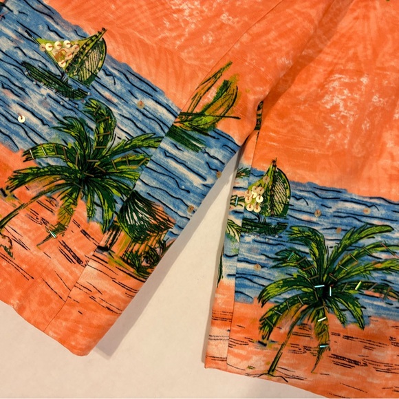 Vintage Nancy Bolen City Girl orange 100% silk blazer jacket tropical print S - Picture 3 of 10